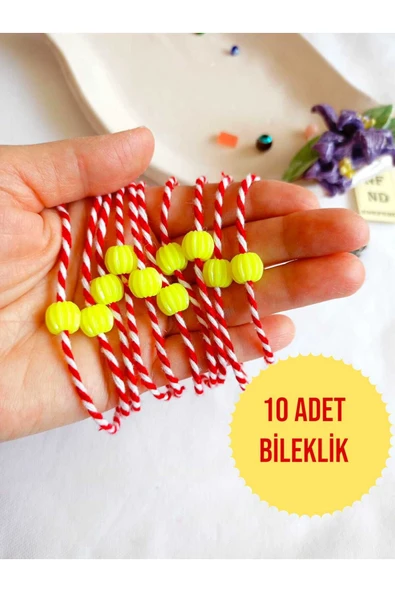 10 ADET SARI BONCUKLU MARTENİÇKA BİLEKLİK ŞANS BEREKET ARKADAŞ SEVGİLİ EŞ ÇOCUK HEDİYE BAHAR ürün görseli 1