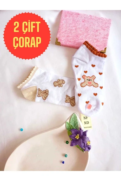2 ÇİFT ÇORAP PATİK PAMUKLU DİKİŞSİZ KISA KONÇ DESENLİ KADIN ÇORABI 36-40 BEYAZ KAHVE ürün görseli 1