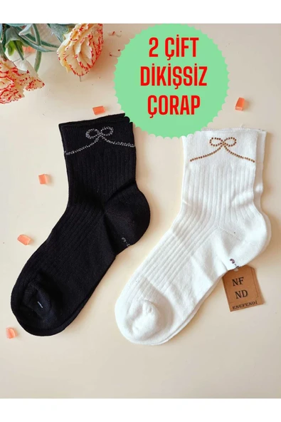 2 ÇİFT PAMUKLU BURUN DİKİŞSİZ KOKULU LASTİKSİZ LİKRALI KISA KONÇ ÇORAP KREM SİYAH KADIN ÇORABI 36-40 ürün görseli 1