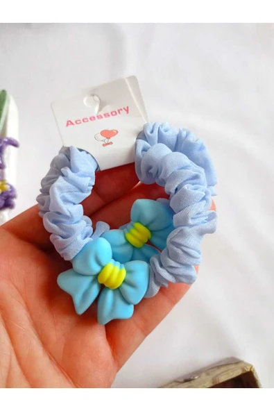 2 Adet Lastikli Toka Rahat Fiyonk Aksesuarlı Mavi Renk Hediye Kız Çocuk Genç - Resim 2