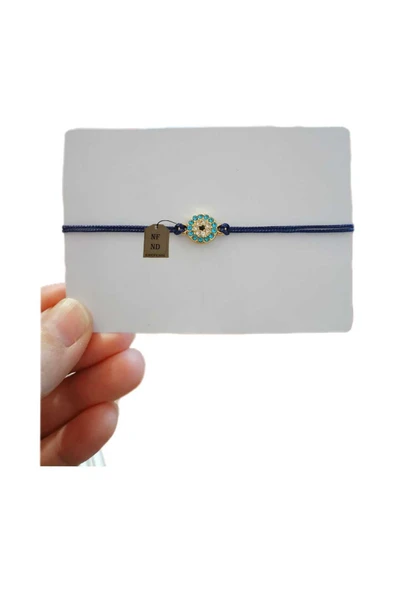 BİLEKLİK MAVİ ŞEFFAF TAŞLI MAKROME LACİVERT İPLİ 1.5cm HEDİYELİK ŞANS - Resim 5