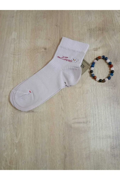 TAŞLI LOVE ÇİÇEK DESENLİ KOKULU LİKRALI KISAKONÇ ÇORAP DİKİŞSİZ PAMUKLU KADIN PEMBE ÇORABI 36-40 - Resim 4