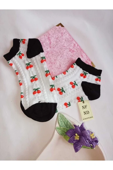 DİKİŞSİZ ÇORAP PAMUKLU KISA KONÇ DESENLİ KADIN PATİK ÇORABI 36-40 TEK ADET SİYAH BEYAZ (EKRU) - Resim 5