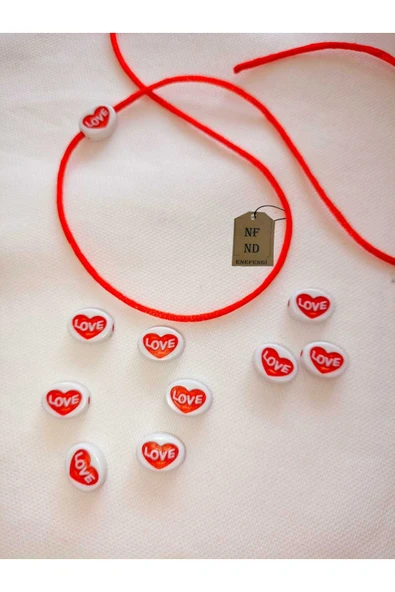 4 METRE FLOŞ İP SIÇAN KUYRUĞU KALINLIĞI 2mm KIRMIZI BİLEKLİK TAKI HEDİYELİK İPİ VE 10 LOVE BONCUK - Resim 3