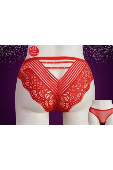 DANTELLİ KIRMIZI YILBAŞI GÜPÜRLÜ TAŞLI TRANSPARAN NOEL HEDİYE PAKETLİ  KÜLOT  38-40 İÇÇAMAŞIRI ürün görseli 1