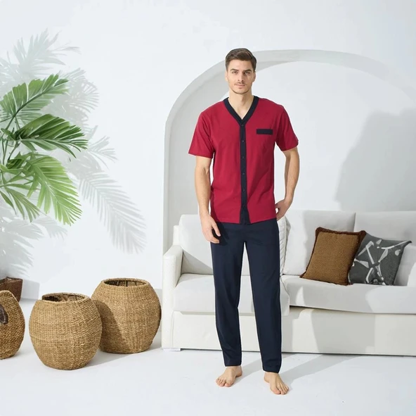Kly 9510 Erkek Yazlık V-Yaka Pijama Takım ürün görseli 1