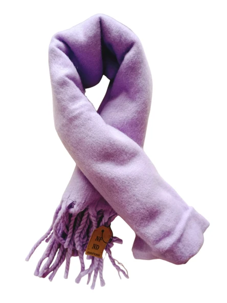 OMUZ ŞALI ATKI POFİDİK KIŞLIK YUMUŞAK KALIN SICAK PÜSKÜLLÜ LİLA EFLATUN 50x185 - Resim 5