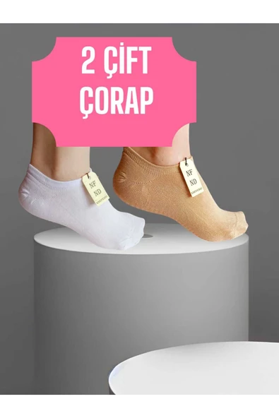 2 ÇİFT BABET ÇORAP GÖRÜNMEZ ÇORAP SPOR YOGA PİLATES SNEAKERS KAYMAZ SİLİKON TABAN 36-40 BEYAZ KREM ürün görseli 1