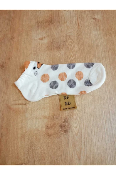 KULAKLI PAMUKLU PUANTİYELİ KREM PATİK ÇORAP DESENLİ ÇORABI 36-40 - Resim 2
