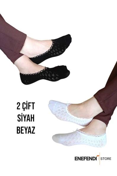 BABET ÇORAP 2 ÇİFT KADIN MERSERİZE DANTELLİ FİLE PAMUKLU GÖRÜNMEZ ÇORABI SİYAH BEYAZ ürün görseli 1