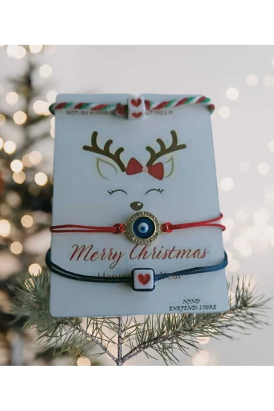 Merry Christmas Yılbaşı Kartlı Sevgili Eş Arkadaş Çocuk Şans Nazar Bileklik 3 lü Hediyelik 2025 ürün görseli 1