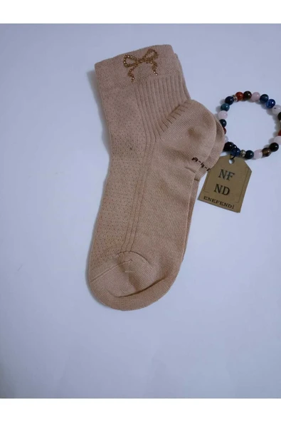 KURDELE TAŞLI KISAKONÇ ÇORAP KOKULU  LİKRALI  DİKİŞSİZ PAMUKLU SÜTLÜKAHVE KADIN ÇORABI 36-40 - Resim 5