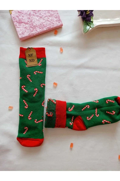 2 ÇİFT TERMAL SOKET  YILBAŞI HAVLU YUMUŞAK HEDİYE KIŞLIK KADIN ÇORABI YEŞİL SİYAH ÇORAP 36-40 - Resim 2