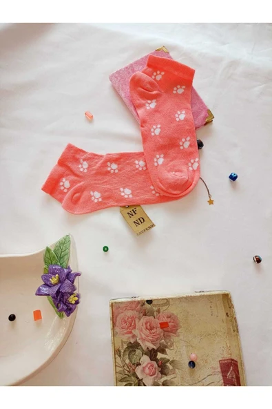 PATİK ÇORAP BURUN DİKİŞSİZ PAMUKLU KISA KONÇ DESENLİ KADIN ÇORABI 36-40 TEK ADET PEMBE BEYAZ - Resim 2