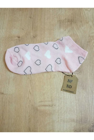 PATİK KALP DESENLİ KALPLİ KADIN ÇORABI PAMUKLU KISAKONÇ PEMBE  ÇORAP 36-40 - Resim 3