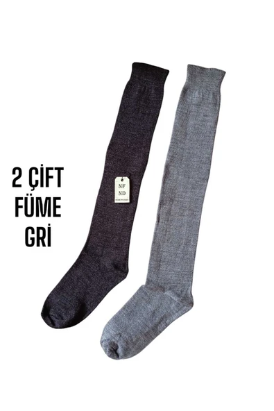 ANNE ÇORABI 2ÇİFT DİZALTI KALIN SICAK LİKRALI ESNEK YÜNLÜ RAHAT UZUN ÇORAP 36-40 FÜME GRİ ürün görseli 1