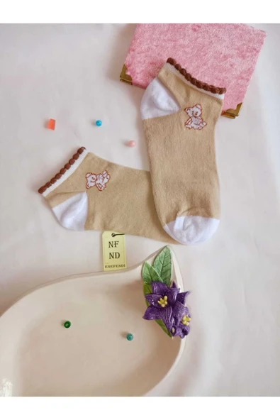 2 ÇİFT PATİK DİKİŞSİZ ÇORAP YUMUŞAK PAMUKLU KISA KONÇ DESENLİ KADIN ÇORABI 36-40 KAHVE BEYAZ - Resim 5