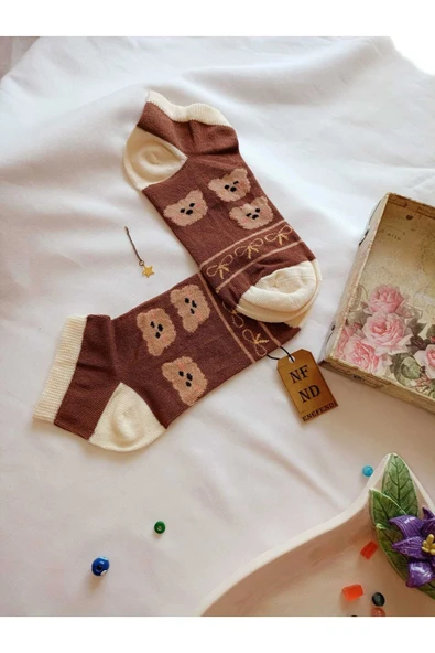 3 ÇİFT PAMUKLU DİKİŞSİZ PATİK ÇORAP KISA KONÇ DESENLİ KADIN ÇORABI 36-40 KAHVE SARI KAHVE - Resim 4