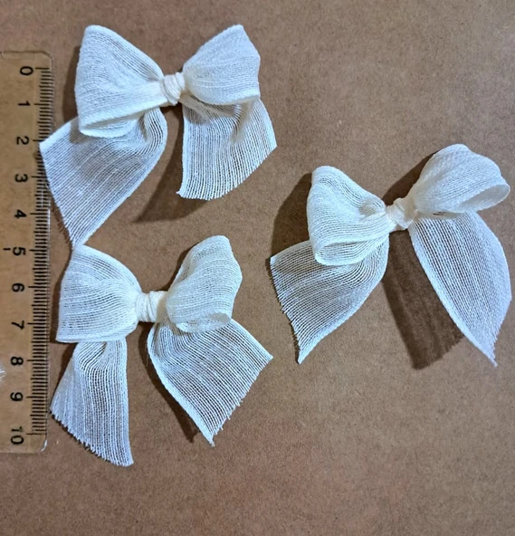 Pratikbox Keten Büyük Boy Fiyonk / 2,5 cm'lik / Hediyelik / Süsleme / Açık Krem Renk / 50 Adet - Resim 4