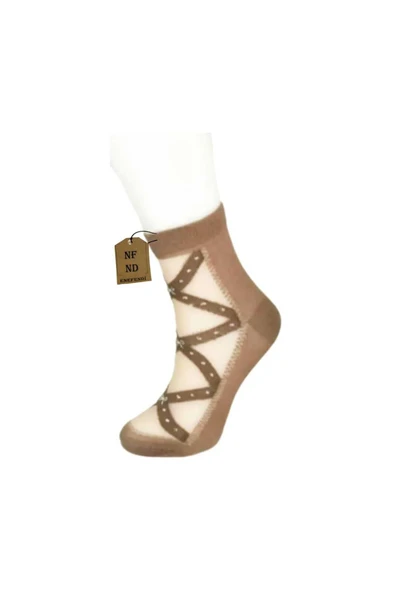 TÜL PAMUK ELASTAN ÇORAP KISA KONÇ KOKULU ÇAPRAZ SÜTLÜ KAHVE RAHAT ESNEK TÜLLÜ ÇORABI 36-40 ürün görseli 1