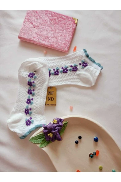 2 ÇİFT ÇORAP BURUN DİKİŞSİZ YUMUŞAK PAMUKLU KISA KONÇ DESENLİ KADIN PATİK 36-40 - Resim 3