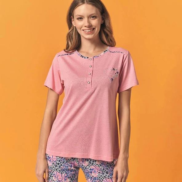 Over Sleep 113 Kadın Yazlık Kısa Kol Pijama Takım ürün görseli 1
