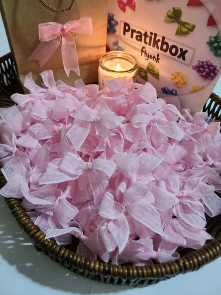 Pratikbox Keten Orta Boy Fiyonk / 1,5 cm'lik / Hediyelik / Süsleme/Cinsiyet Partisi /Pembe 25 ve Mavi 25 adet - Resim 2