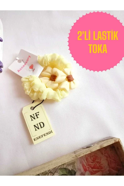 2 Adet Lastikli Toka Rahat Fiyonk Aksesuarlı Sarı Renk Hediye Kız Çocuk Genç ürün görseli 1