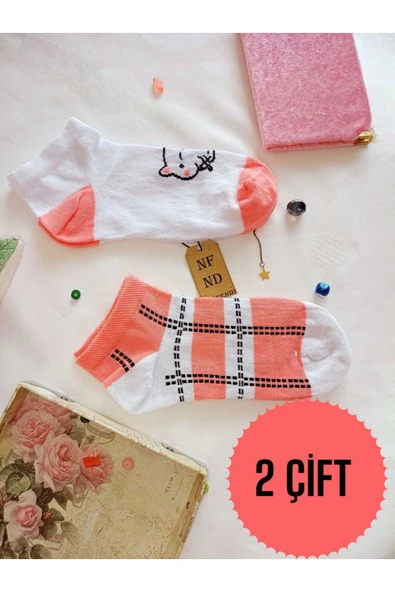 2 ÇİFT ÇORABI BURUN DİKİŞSİZ PATİK PAMUKLU KISA KONÇ DESENLİ KADIN ÇORAP 36-40 PEMBE BEYAZ ürün görseli 1