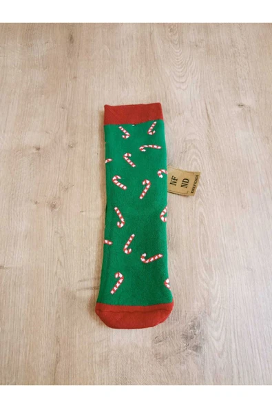 Yılbaşı Konseptli Uzun Havlulu Renkli Likralı Soket Çorap Kışlık Yeni Yıl Hediyelik Kadın Çorabı ürün görseli 1