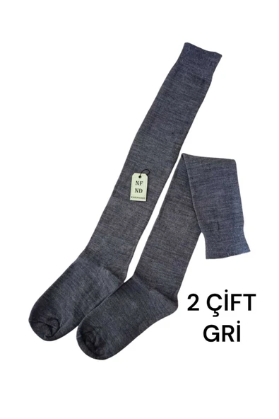 Anne Çorabı 2 Çift Dizaltı Kalın Sıcak Likralı Yünlü Rahat Kadın Çorap Uzun 36-40 Gri Renk ürün görseli 1