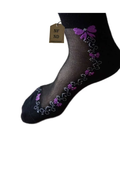 TÜL PAMUK ELASTAN ÇORAP KISA KONÇ KOKULU MOR ÇİÇEKLİ RAHAT ESNEK TÜLLÜ ÇORABI 36-40 - Resim 2