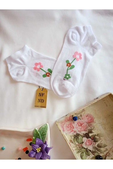 2 ÇİFT ÇORAP PAMUKLU DİKİŞSİZ KISA KONÇ PATİK DESENLİ KADIN ÇORABI 36-40 YEŞİL BEYAZ PEMBE - Resim 4