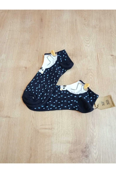 KULAKLI PAMUKLU LACİVERT PATİK ÇORAP DESENLİ ÇORABI 36-40 - Resim 4