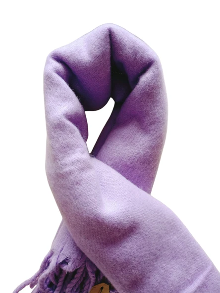 OMUZ ŞALI ATKI POFİDİK KIŞLIK YUMUŞAK KALIN SICAK PÜSKÜLLÜ LİLA EFLATUN 50x185 - Resim 4