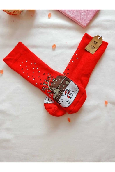 2 ÇİFT TERMAL SOKET  YILBAŞI HAVLU YUMUŞAK HEDİYE KIŞLIK KADIN ÇORABI KIRMIZI SİYAH ÇORAP 36-40 - Resim 6