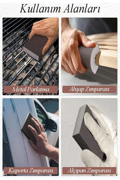 Takoz Sünger Zımpara 100 Kum El Zımparası 1 Adet Tencere Metal Ahşap El Zımparası Mobilya Çelik Tava Hobi Islak Kuru - Resim 3