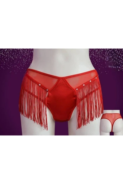 Kırmızı Taşlı Püsküllü Saçaklı Yılbaşı Noel Külot-tanga Iççamaşırı 38 40 Beden ürün görseli 1