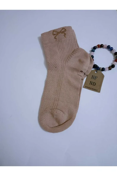 KURDELE TAŞLI KISAKONÇ ÇORAP KOKULU  LİKRALI  DİKİŞSİZ PAMUKLU SÜTLÜKAHVE KADIN ÇORABI 36-40 ürün görseli 1