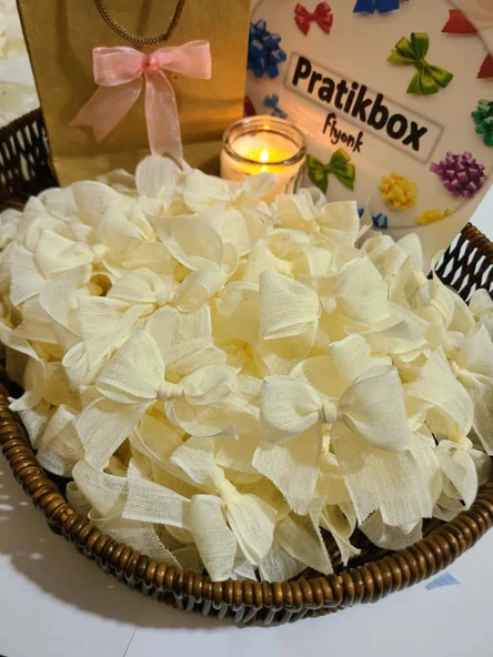 Pratikbox Keten Büyük Fiyonk / 2,5 cm'lik / Hediyelik / Süsleme / Krem Renk / 50 Adet ürün görseli 1