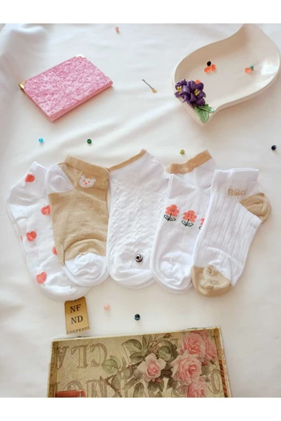3 ÇİFT KADIN ÇORAP BURUN DİKİŞSİZ YUMUŞAK PAMUKLU KISA KONÇ DESENLİ PATİK ÇORABI 36-40 - Resim 6