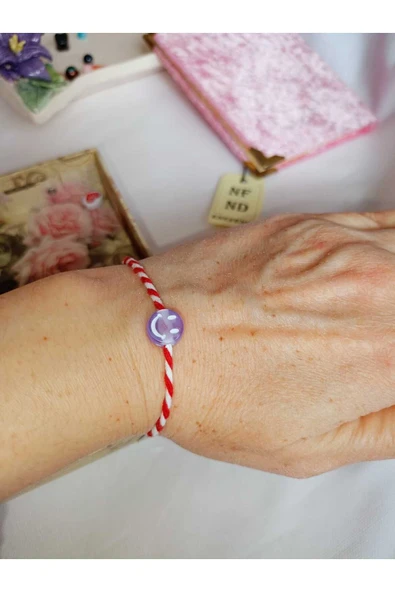 10 ADET MOR BONCUKLU MARTENİÇKA BİLEKLİK ŞANS ARKADAŞ SEVGİLİ EŞ ÇOCUK HEDİYE BAHAR BİLEKLİĞİ - Resim 2