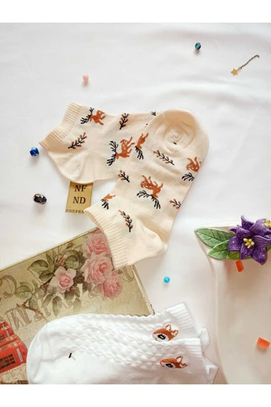 2 ÇİFT DİKİŞSİZ PATİK ÇORAP PAMUKLU KISA KONÇ DESENLİ KADIN ÇORABI 36-40 KAHVE ÇİZGİLİ - Resim 4