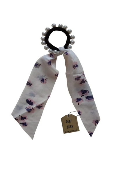 İncili Taşlı Lastikli Toka Ince Fularlı Rahat Hafif Kullanışlı Şık Şifon Kumaş Incilastik Toka Tekli ürün görseli 1