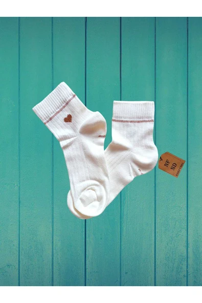 2 ÇİFT TAŞLI KALPLİ KOKULU LİKRALI KISAKONÇ DİKİŞSİZ ÇORAP PAMUKLU SİYAH EKRUBEYAZ KADIN ÇORABI36-40 - Resim 7