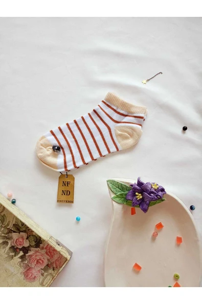 3 ÇİFT BURUN DİKİŞSİZ ÇORAP PATİK PAMUKLU KISA KONÇ DESENLİ KADIN ÇORABI 36-40 BEYAZ SÜT KAHVE - Resim 5