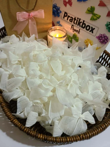 Pratikbox Keten Büyük Boy Fiyonk / 2,5 cm'lik / Hediyelik / Süsleme / Açık Krem Renk / 50 Adet ürün görseli 1