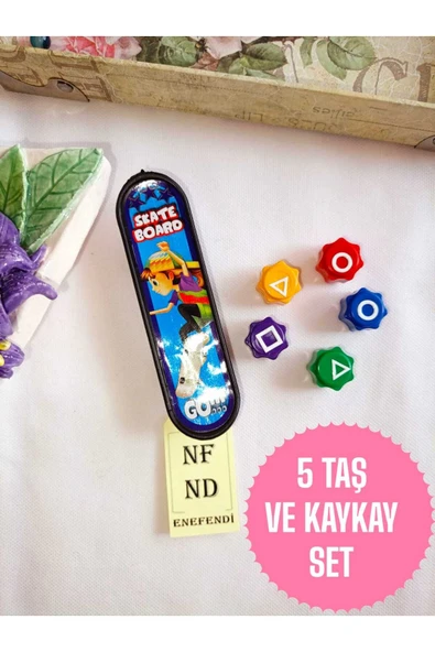 5 Taş Ve Parmak Kaykay Set Squıd Game Oyun Taşları Renkli Poşetli 1 Adet Kaykay 5 Adet Taş ürün görseli 1