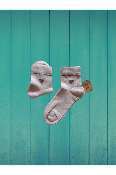 2 ÇİFT TAŞLI KALPLİ KOKULU LİKRALI KISAKONÇ DİKİŞSİZ ÇORAP PAMUKLU SİYAH BEJ KADIN ÇORABI 36-40 - Resim 2