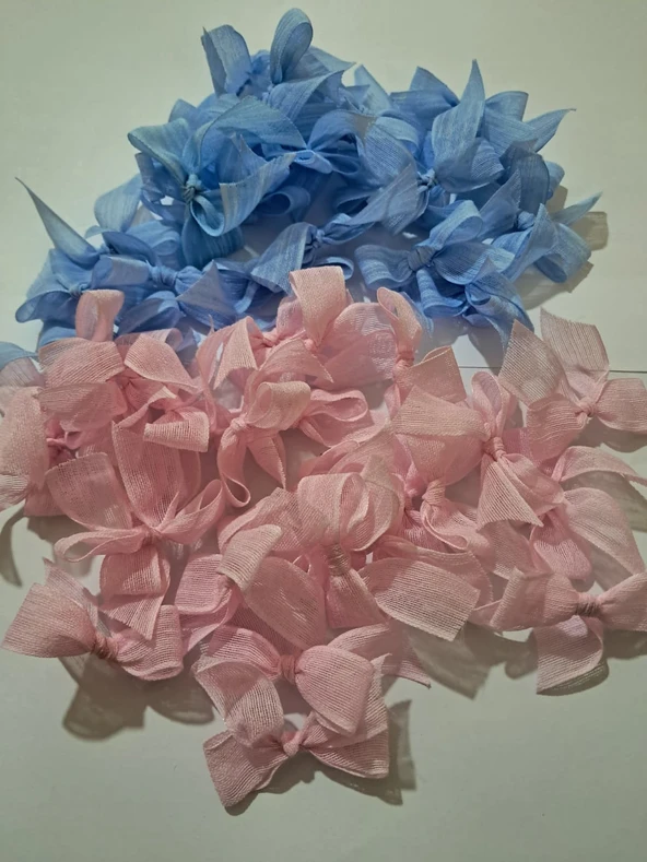 Pratikbox Keten Orta Boy Fiyonk / 1,5 cm'lik / Hediyelik / Süsleme/Cinsiyet Partisi /Pembe 25 ve Mavi 25 adet - Resim 3